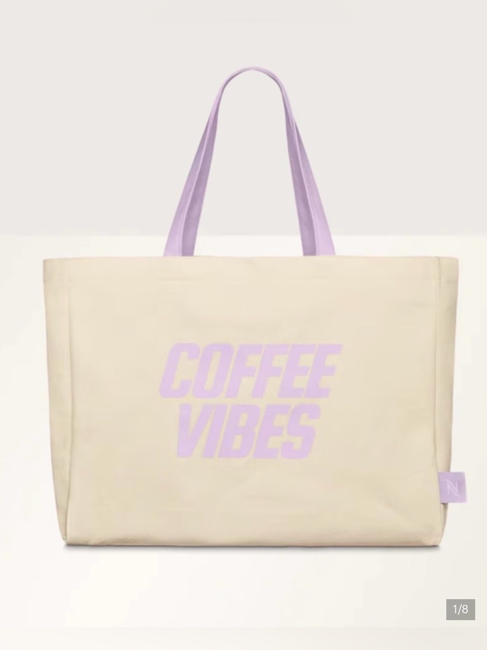 Nespresso "Coffee Vibes" Beige & Lilac Canvas Tote Bag NWT NIB